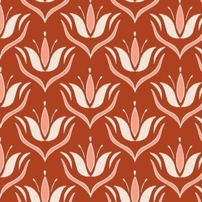 Rust Red and Coral Pink Floral Wallpaper