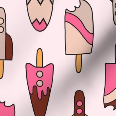 409 - large scale two directional  ice cream popsicles in strawberry, chocolate and vanilla, rocket ships - for kids apparel, dresses, leggings, tops, nursery accessories and children’s wallpaper, duvet cover, birthday party tablecloth 