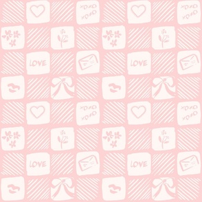 [L] Checkered board Heart symbols and ribbons #P230825
