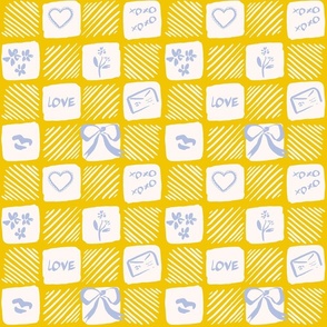 [L] Checkered board Heart symbols and ribbons #P230824