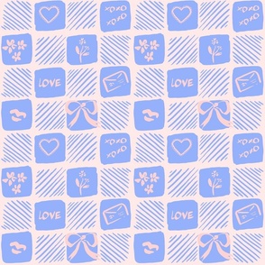 Checkered board Heart symbols and ribbons #P230822