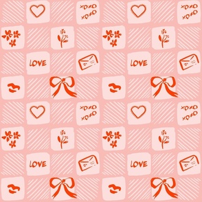 [M] Checkered board Heart symbols and ribbons #P230821