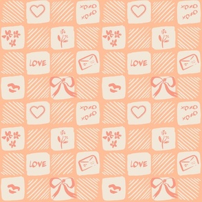 [M] Checkered board Heart symbols and ribbons #P230822
