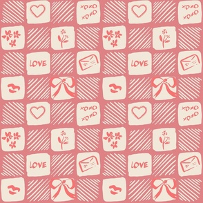 [M] Checkered board Heart symbols and ribbons #P230823