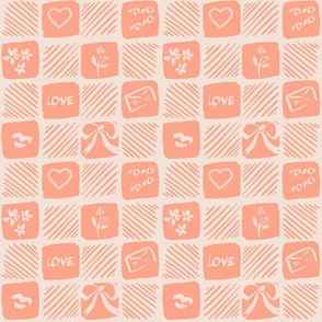 [M] Checkered board Heart symbols and ribbons #P230823
