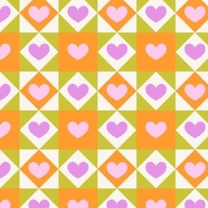 Hearts Checkerboard - Orange and Pink Small