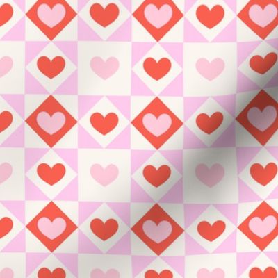 Hearts Checkerboard - pink and red Small