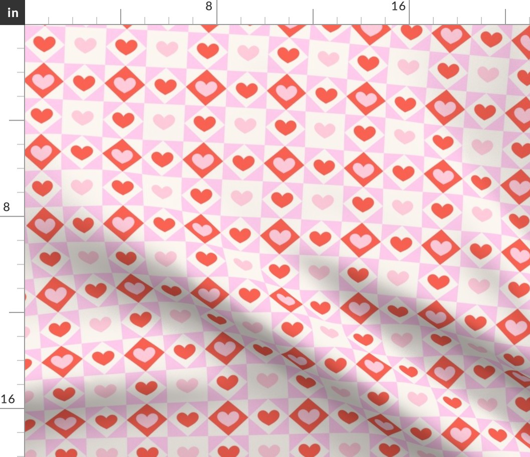 Hearts Checkerboard - pink and red Small