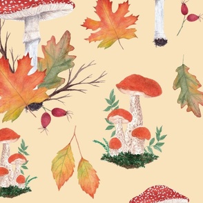 Large scale| Forest  Fall fungi| Cozy autumn and whimsical mushrooms| warm colors