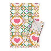 Geometric Hearts Quilt Graphic - Pink, Orange Teal