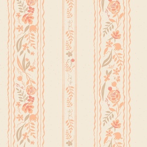 (Size Large) Peach Fuzz Vintage Floral Ribbon and Rose Stripe 