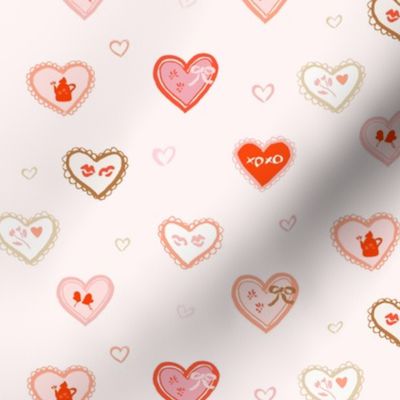 [M] Embroidery Chocolate Hearts - Romantic pink  #P230832