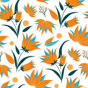 retro orange and teal lilies - Mediterranean Patio