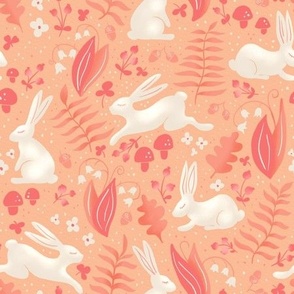 cute white bunnies fairytale | Pantone 2024 peach fuzz