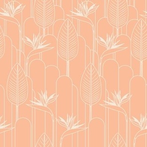 Small Tropical Miami Art Deco Pantone Pristine White Bird of Paradise and Arches with Peach Fuzz Background