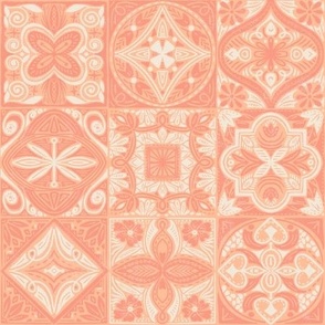 vintage mosaic tiles in peach fuzz, ceramics,  azulejos. Pantone 2024 color