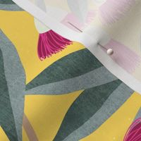 Splendid Fairy Wrens and Pink Eucalyptus - Custard Yellow, medium scale by Cecca Designs