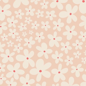 (L) Peach Fuzz Blender - Ditsy Daisies Cream Flowers on a Peach Background