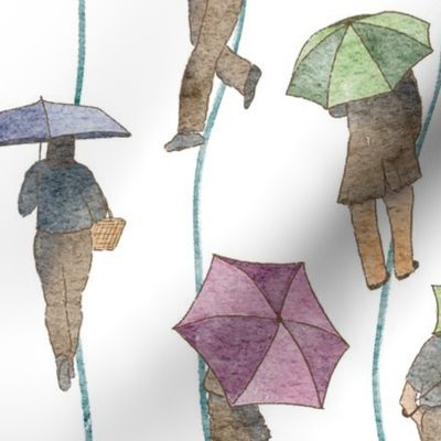 Walking In The Rain With A Umbrella | Watercolor