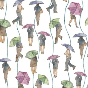 Walking In The Rain With A Umbrella | Watercolor