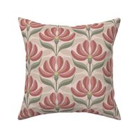 Retro Geometric Floral Pastel Puce Pink Sage Green Cream Small