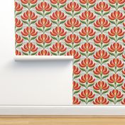 Retro Geometric Floral Bright Red Green Ivory White Small