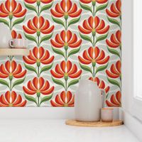 Retro Geometric Floral Bright Red Green Ivory White Small