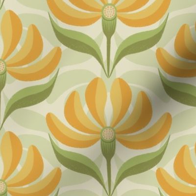 Retro Geometric Floral Lemon Yellow and Lime Green Small