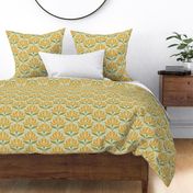 Retro Geometric Floral Lemon Yellow and Lime Green Small