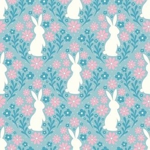 Bigger Scale Whimsical Bunny Garden Boho Pink and Blue