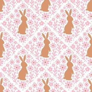 Bigger Scale Whimsical Bunny Garden Boho Brown and Pink
