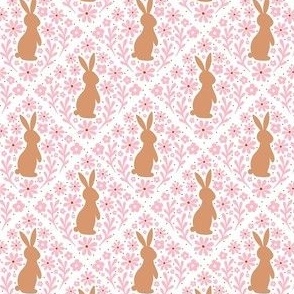 Smaller Scale Whimsical Bunny Garden Boho Brown and Pink