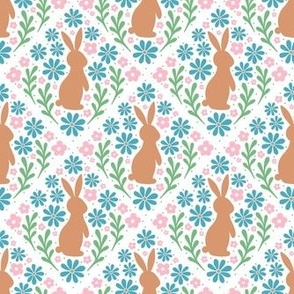 Bigger Scale Whimsical Bunny Garden Boho Blue and Pink