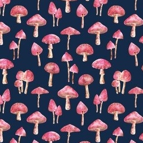 Pink Woodland Mushroom (on Blue)