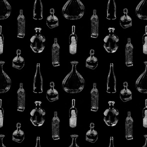 Mixed bottles repeating pattern white on black
