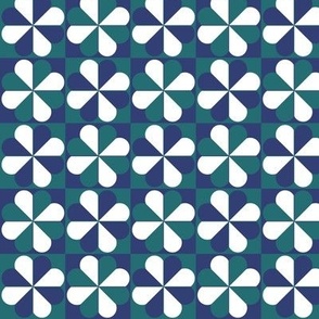 Green and Blue Geometric Flower Tiles