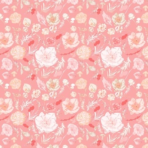 Ethereal Blooms: Big Flowers in a Dance of Peach & Pink - Inspiring Fabric for Your Creative Ventures