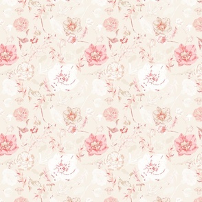 Serene Petals: Big Flowers in a Harmony of Peach & Light Beige - Elevate Your Space with Exquisite Fabric