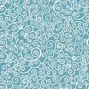 Bigger Dainty Flourish Natural Ivory on Boho Blue