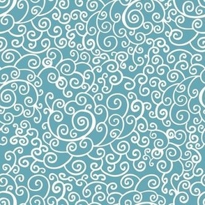 Smaller Dainty Flourish Natural Ivory on Boho Blue