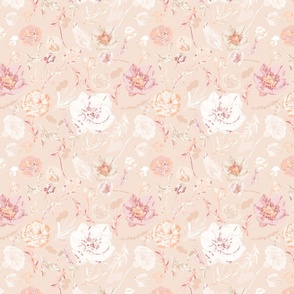 Peachy Blooms Symphony: Big Flowers in a Dance of Peach & Medium Beige - Elevate Your Space with Artistic Elegance