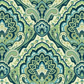 Paisley Damask Green Large Scale