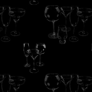 Assorted glassware repeating pattern white on black