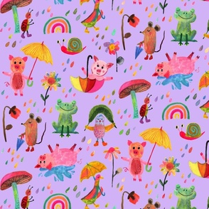 Jumbo Critters in the Rain - pastel purple