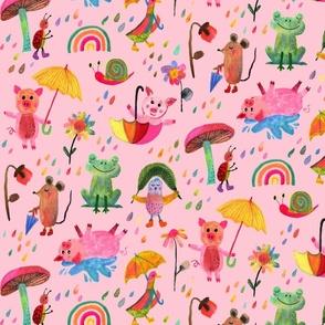 Jumbo Critters in the Rain - light pink