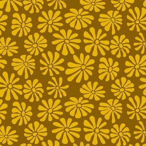 1960s Retro Daisy Blooms in Golden Yellow and Light Brown