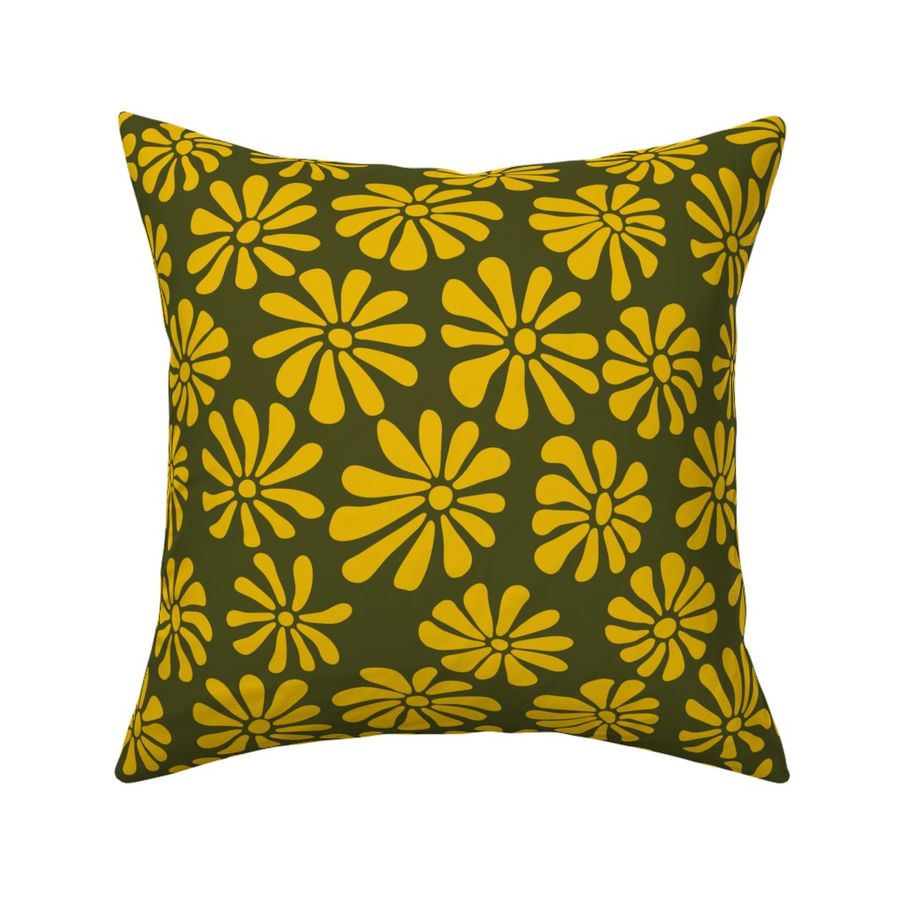 Retro Blooms in Golden Yellow on Hunter Green