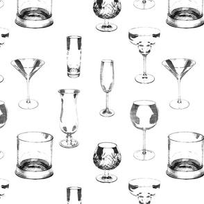 Assorted Glassware repeating patterns black on white
