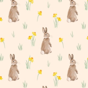 Cream Bunny Print with Flowers