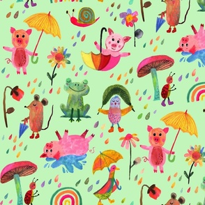 large Critters in the Rain - light green